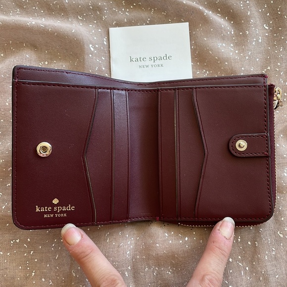 Brand New Kate Spade Genuine Leather Pink & Burgundy Zippered Wallet Color Block - Picture 10 of 15